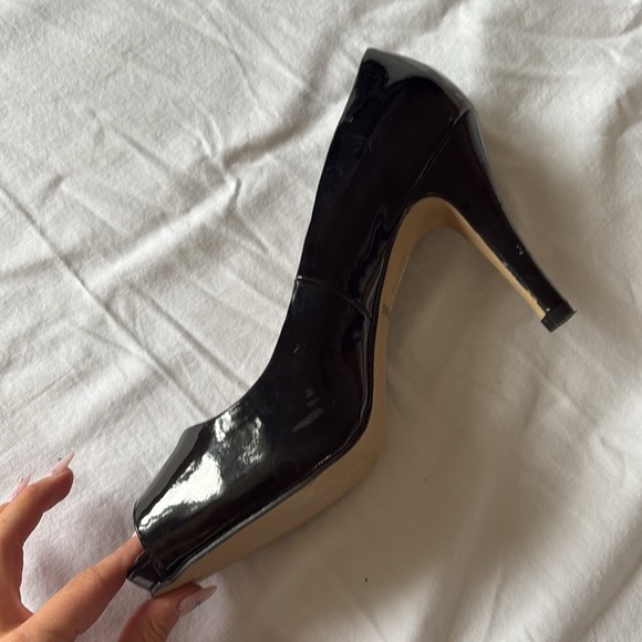 Call It Spring Black Patent Peep Toe Heels | Classic High Heel Pump Size 8 - Picture 4 of 10